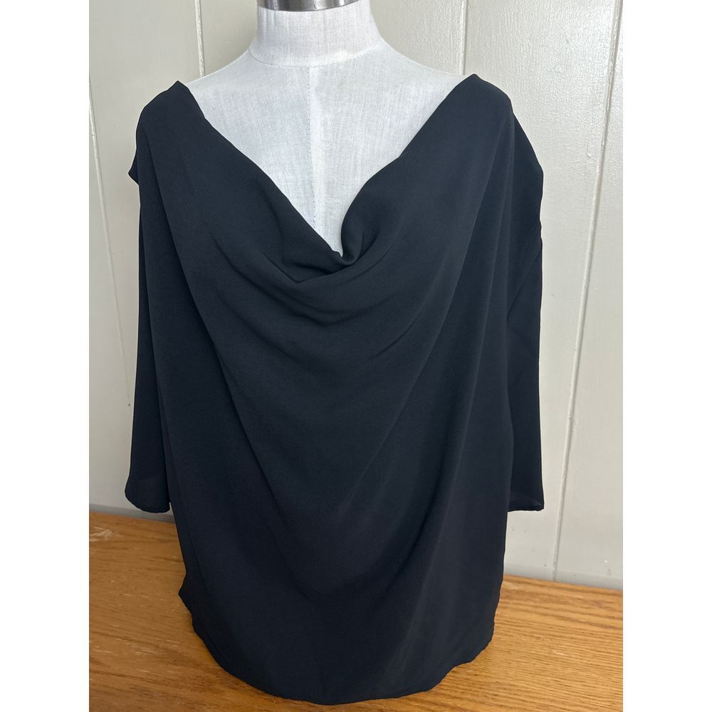 Black Top Woman's 2XL‎ Plus Size Dressy Work Party Cocktail Blouse